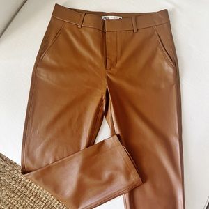 ZARA US 6 brown mid-rise leather trousers